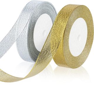 2 Rolls of Christmas Ribbon,Gold and Silver Organza Ribbons