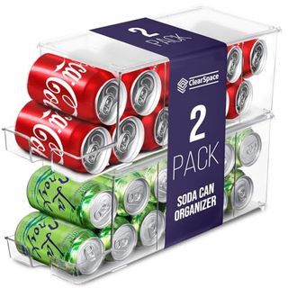 Clearspace Drink Organizer for Fridge & Soda Can Dispenser - Fridge Organization & Can Organizer for Refrigerator Stackable Can Holder Dispenser With Lid - Holds 12 Cans Each, Bpa Free - Set of 2