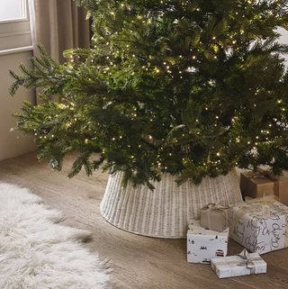 Whitewashed rattan Christmas tree skirt