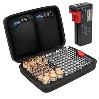 Tanness 140 Battery Case With Battery Tester | Battery Organiser Storage Case Bag - Large Capacity for Aaa Batteries, Aa Batteries, 9v Battery Flat, C and D Size Battery (batteries Not Included)