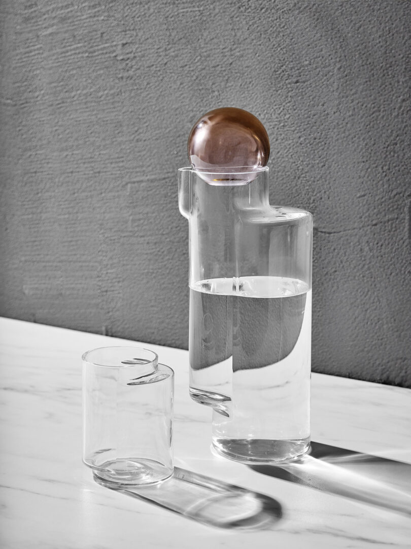 modern glass carafe and matching glass