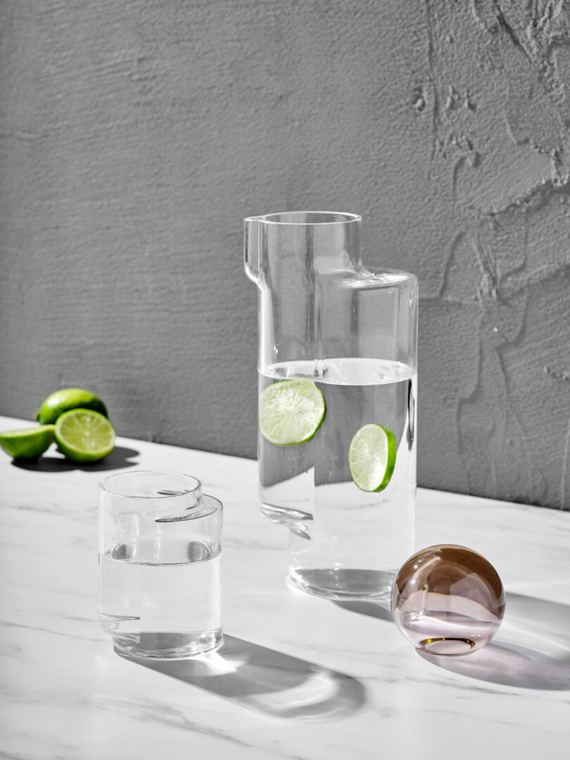 modern glass carafe and matching glass