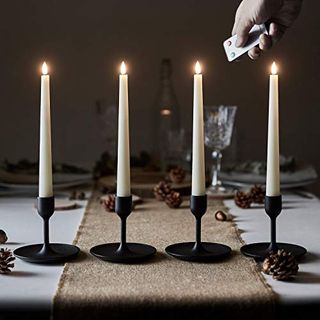 Lights4fun Set of 4 Ivory Truglow® Flameless Led Taper Candles – Remote Controlled Dinner Candles, Real Wax Design, Battery-Operated With Timer, Elegant Décor for Homes & Events