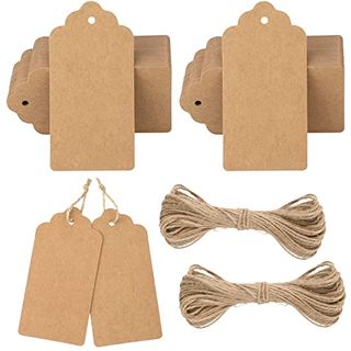 G2plus Kraft Paper Gift Tags - 100pcs Large Plain Gift Tags - 5x10cm Brown Blank Labels With String for Presents, 300g/m²