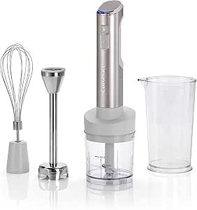 Cuisinart Cordless 3-In-1 Power Hand Blender Stainless Steel Electric Whisk, Stick Blender and 700ml Bpa Free Jug, 250ml Mini Chopper Handheld Cordless Usb Charge, Rechargeable Dishwasher Safe