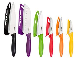 Zyliss 6 Piece Knife Set, Japanese Stainless Steel, Non Slip Handle, Multicolour, 6 X Professional Kitchen Knives With Protection Covers, Dishwasher Safe