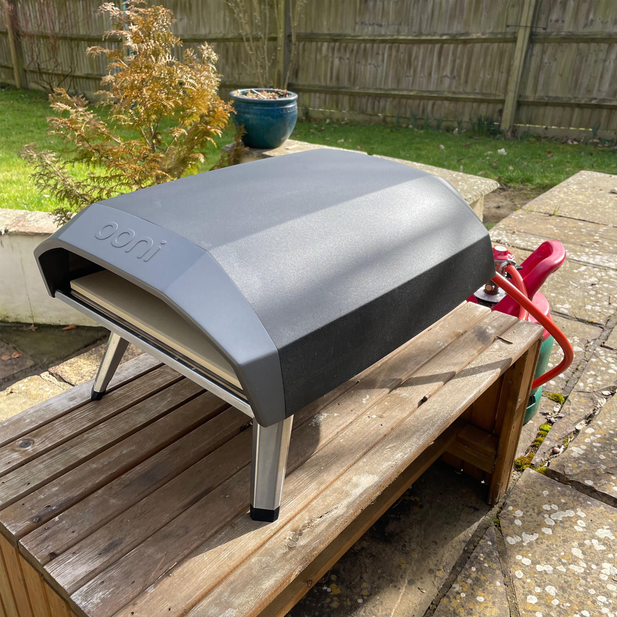 Image of Ooni Koda pizza oven during testing at home 