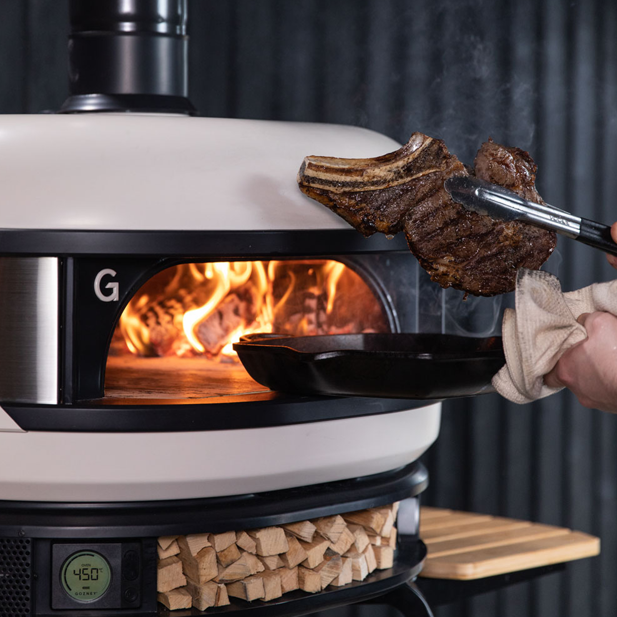 Steak being coked in Gozney Dome oven 