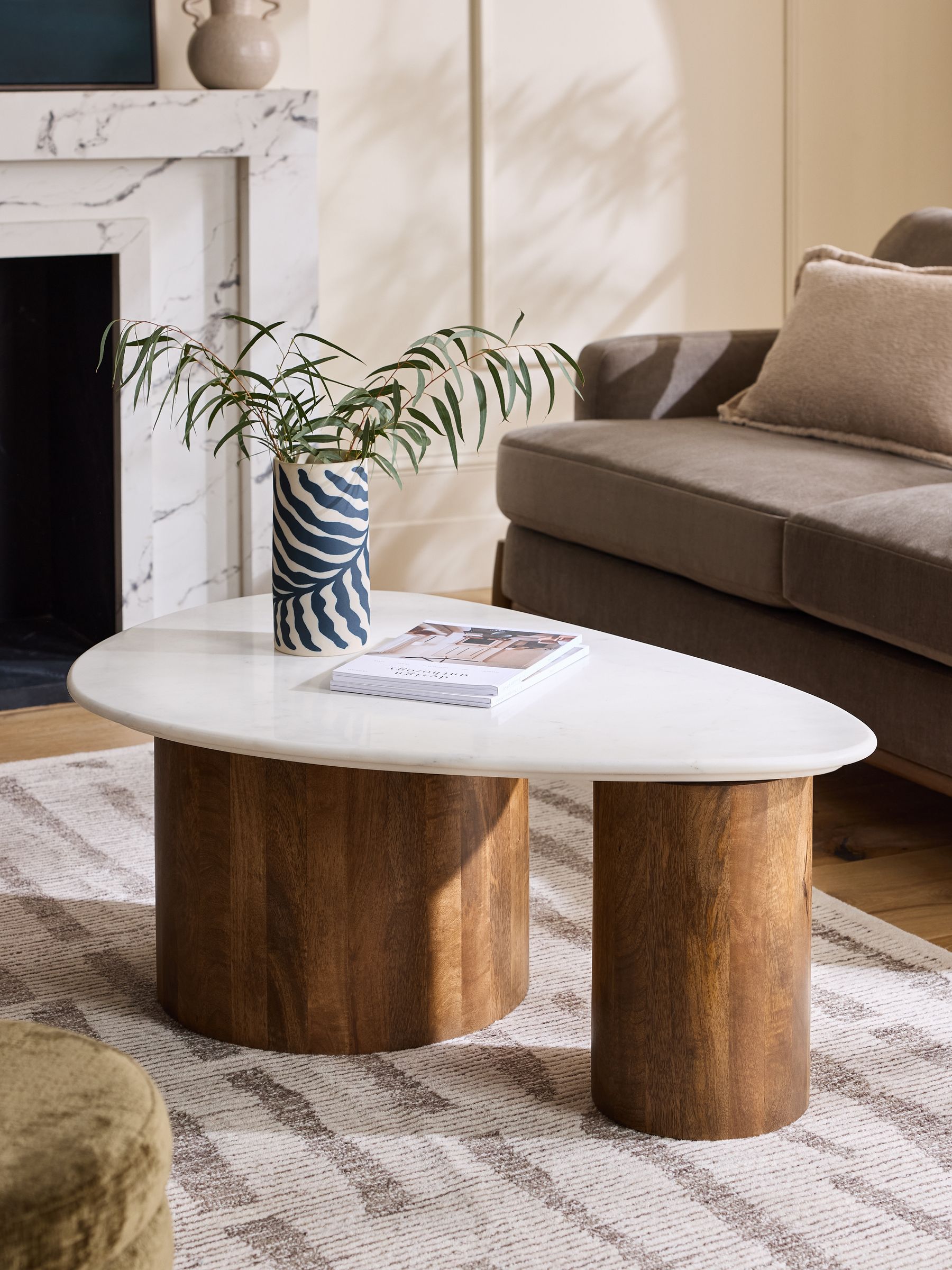 Dark Marble Pebble Soild Mango Wood Coffee Table