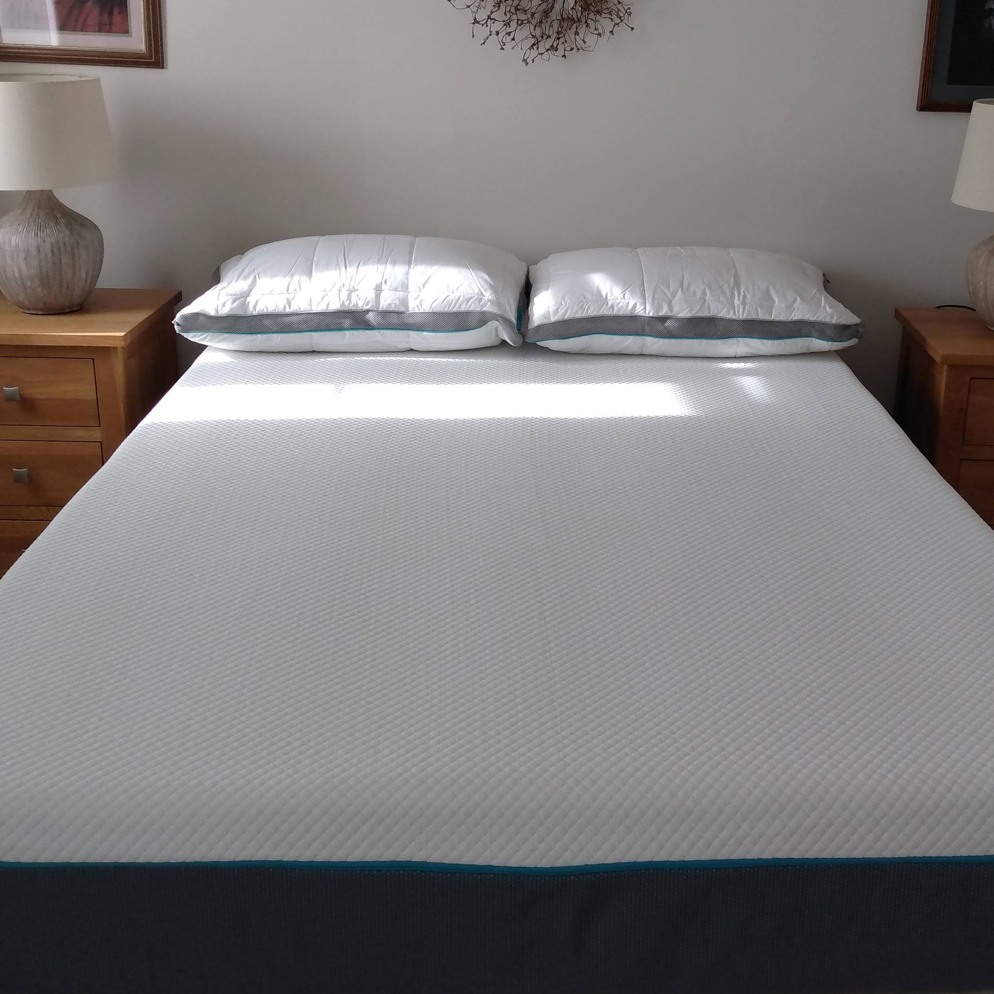 The Simba Hybrid Original mattress being tested in a bedroom with a divan bed base